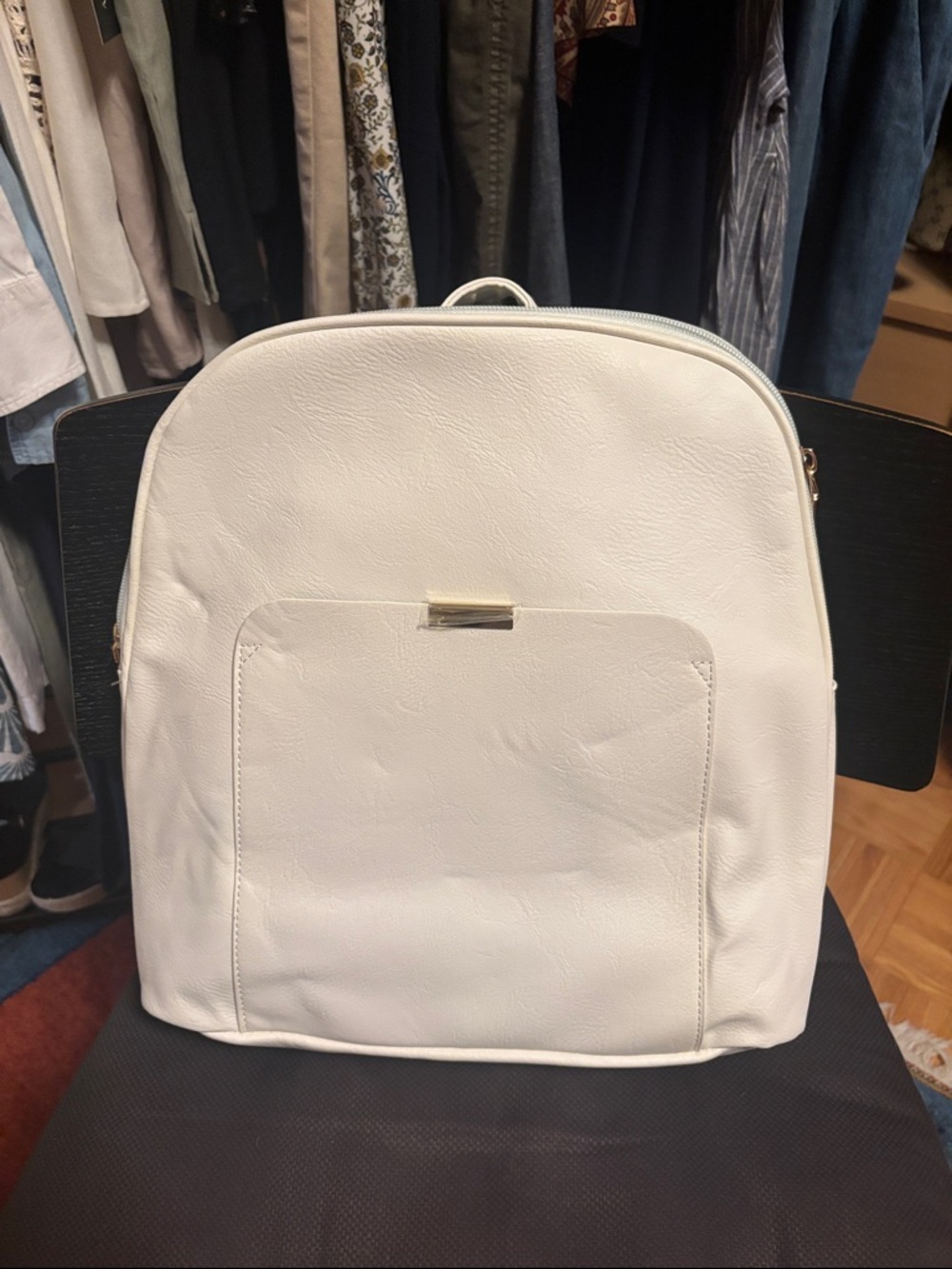 White Women's Faux Leather Backpack - Sleek Everyday Bag